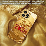 New Year Golden Horse Pattern Gold Metallic Paint Glass Phone Case For iPhone