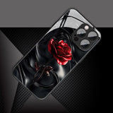 Abstract Red Rose Pattern Tempered Glass Case For iPhone