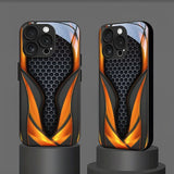 Black Orange Honeycomb Pattern Tempered Glass Phone Case For iPhone