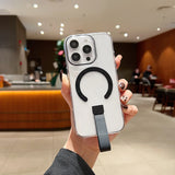 Luxury Wrist Strap Ring Lanyard Magnetic Wireless Charge Clear Case for iPhone