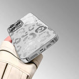 Grey Leopard Print Electroplated Glass Phone Case For iPhone