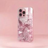 Pink Crystal Phoenix Pattern Metallic Paint Glass Hard Case For iPhone