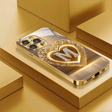Tempered glass Phone Case Luxurious Letter“M"Gold Pattern case For iphone