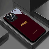 Wine Red Leopard Pattern Tempered Glass Phone Case For iPhone