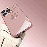 Pink Butterfly Pattern Pink Metallic Tempered Glass Case For iPhone