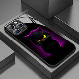 Cute Cat Print Tempered Glass  Case For iPhone