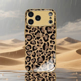Premium Gold-Plated Leopard Print Tempered Glass Phone Case For iPhone