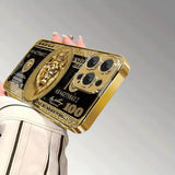 Wealth Lion Pattern Gold Metallic Paint Glass Phone Case For iPhone