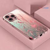 Elegant Pink Flower Pattern Pink Metallic Paint Glass  Case For iPhone