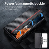 Carbon Fiber Flip Magnetic PU Leather Wallet Case for Samsung