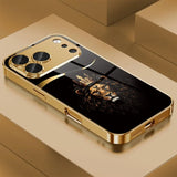 Cool Crown Lion Pattern Gold Metallic Paint Glass Case For iPhone