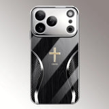 Electroplated phone case with a cross-grain wood and curved pattern For iPhone