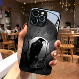 Night Raven Bright Moon Pattern Tempered Glass Case For iPhone