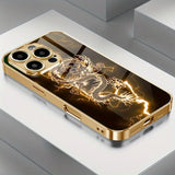 Golden Lightning Dragon Pattern Metallic Paint Glass Phone Case For iPhone