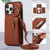 Crossbody Zipper Wallet Ring Stand Phone Case for IPhone
