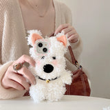 3D Cute West Highland Dog Fluffy Plush Phone Case For iPhone