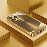 Golden metal brushed pattern straightedge trendy electroplated gold glass case For iphone