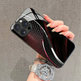 Simple Elegant Red Curved Pattern Tempered Glass Case For iPhone