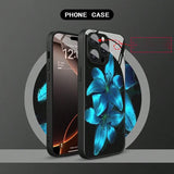 Elegant Blue Lily Floral Glass Material Phone Case For iPhone