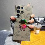 Cartoon Astronaut Leather Silicone Fall Prevention Case for Samsung Galaxy