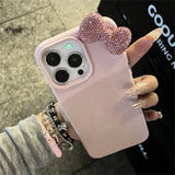 Luxury Rhinestone Bow Litchi Pattern Leather Shockproof Phone Case For iPhone