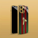 Red Green Striped Golden Bee Gold Metallic Paint Glass Phone Case For iPhone