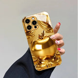 Golden For Apple Pattern Gold Metallic Paint Glass Phone Case For iPhone