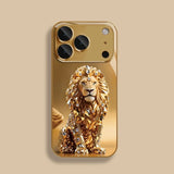 Crystal Gold Lion Pattern Gold Metallic Paint Glass  Case For iPhone