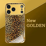 Gold Brown Leopard Print Gold Tempered Glass Case For iPhone