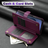 Wallet Multi-card Slot Zipper Kickstand Magnetic Flip Leather Case For Samsung
