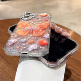 Original Orange Butterfly Glitter Clear Phone Case for iPhone