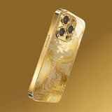 Luxury Golden Dragon Gold Metallic Paint Glass Phone Case For iPhone