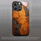 Resin Wood Art Splicing Pattern Tempered Glass Black Case For iPhone