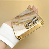 Gold Marble Stone Pattern Metallic Paint Glass Phone Case For iPhone