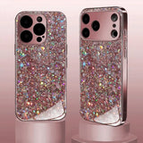 Pink Glitter Pattern Metallic Tempered Glass Phone Case For iPhone