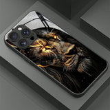 Dark Lion Head Pattern Tempered Glass Phone Case For iPhone