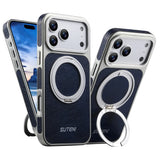 Rotating magnet ring folding stand leather magnetic phone case suitable For iPhone