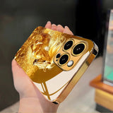 Running Horse Pattern Gold Metallic Paint Glass Case For iPhone