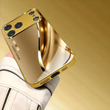 Luxury Metal Curve Pattern Gold Metallic Paint Glass Phone Case For iPhone