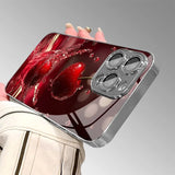 Simple Small Cherry Pattern Glass Electroplated Case For iPhone