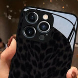 Black Leopard Print Tempered Glass Black Case For iPhone