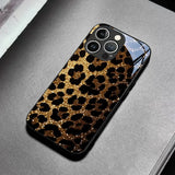 Golden Flash Leopard Pattern Tempered Glass Phone Case For iPhone