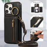 Crossbody Zipper Wallet Ring Stand Phone Case for IPhone