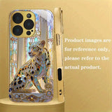 Fashion Leopard Print Gold Metallic Paint Tempered Glass Case For iPhone