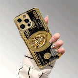 Wealth Lion Pattern Gold Metallic Paint Glass Phone Case For iPhone