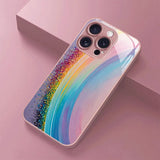 Rainbow Gradient Pattern Pink Metallic Tempered Glass Case For iPhone