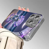 Purple Seaside Rose Pattern Glass Electroplated Case For iPhone
