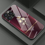 Gold Rose Print Tempered Glass Case For iPhone