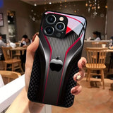 Red Carbon Fiber For Apple Pattern Glass Black Case For iPhone