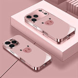 Cute Pink Pig Pattern Metallic Tempered Glass Case For iPhone